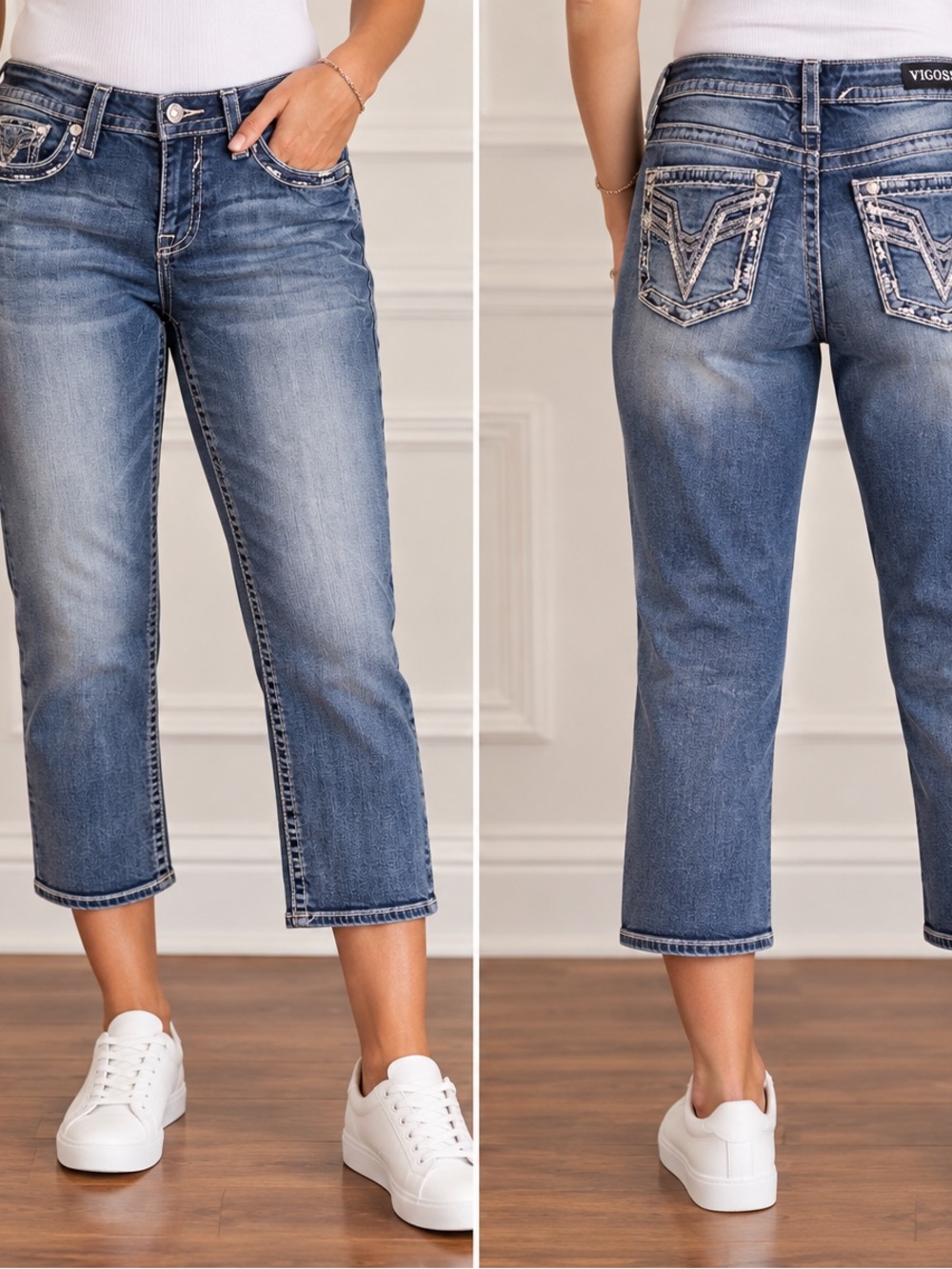 Vigoss Women's Cropped Jeans in Faded Blue Wash